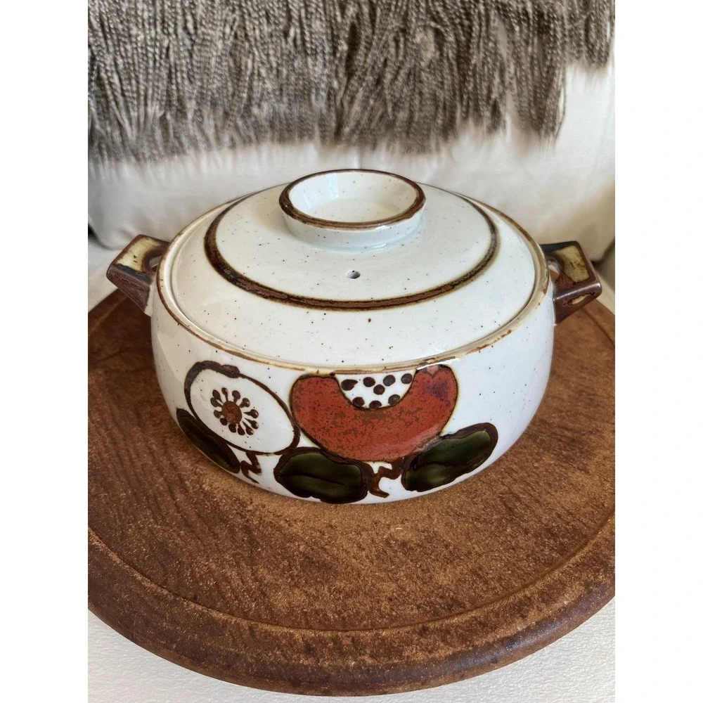 Vintage Otagiri Ceramic Casserole Hot Pot With Lid White Speckled Kitchen Rustic